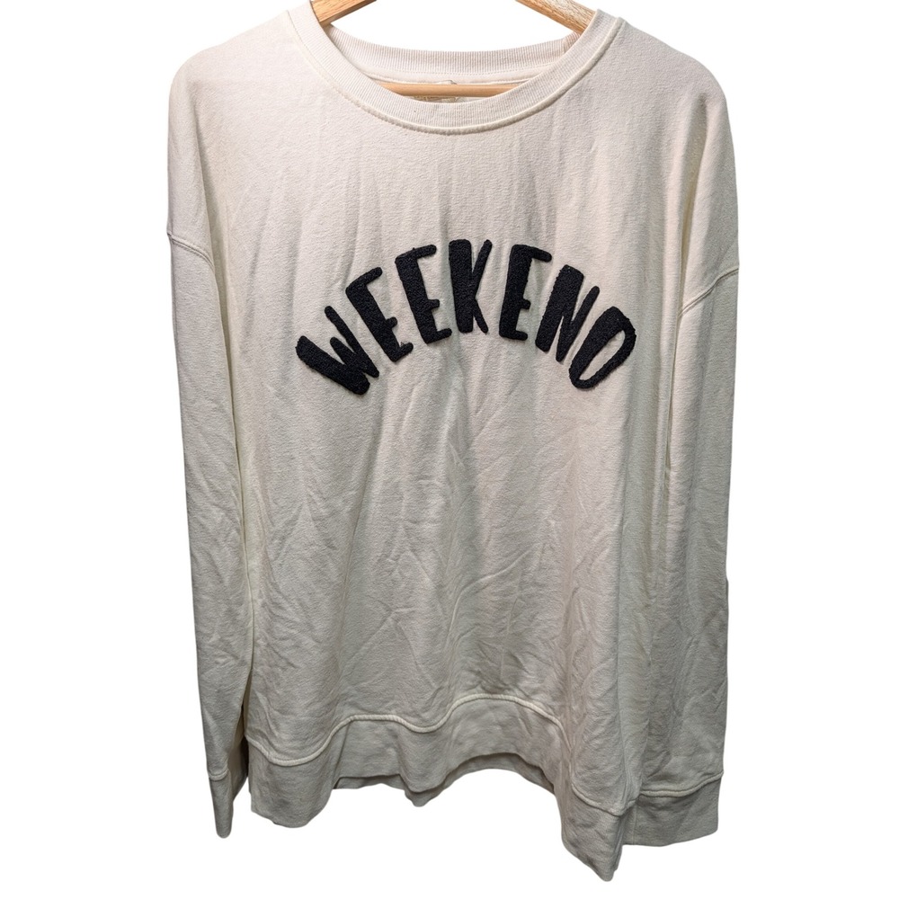 Shiraleah Chicago Sweatshirt Women XL Cream Excellent Weekend Chenille Graphic